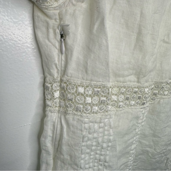 120% LINO White Linen Eyelet Cap Sleeve Top - Picture 7 of 8